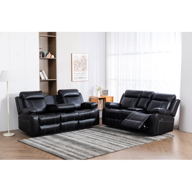 Ensemble de salon inclinable 2 pièces Brantwood, Similicuir noir