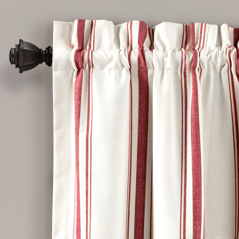 Red and White Striped Cotton Rod Pocket Window Valance