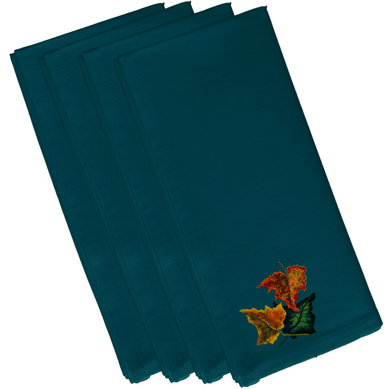 Serviette à imprimé fleurs d'automne, L 18 po x L 18 po, Bleu sarcelle