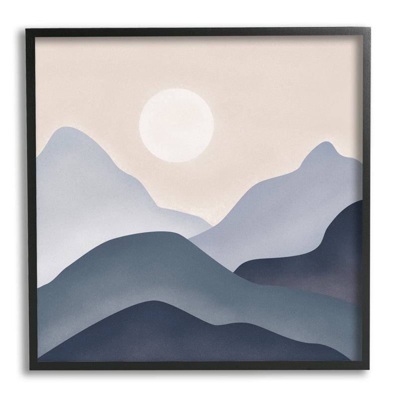 «Towering Mountain Peaks Abstract Shining Moon Sun - Floater Frame, impression sur bois», H 24 po x l 24 po x P 1,5 po