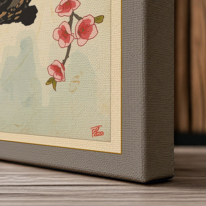 Flowering Branch in Spring Japandi - Wrapped Canvas, 36x24 - 91.4 x 61.0 cm, Taupe Border