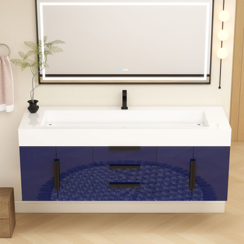 Meuble-lavabo mural simple 60 po Jessica, Bleu marine