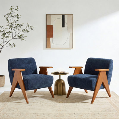 27.6" Mid-Century Modern Solid Wood Armchair for Living Room
