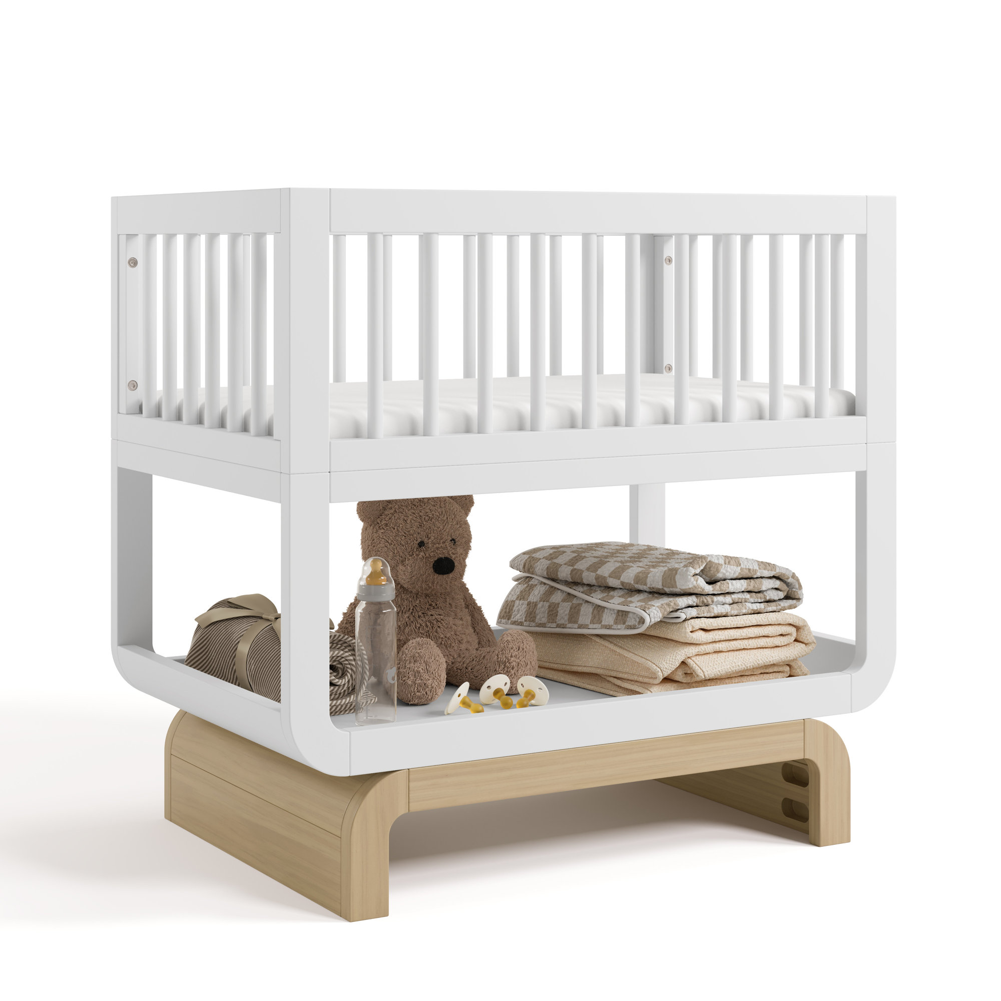 Storkcraft Santorini Deluxe 3-in-1 Convertible Bassinet, White/Driftwood