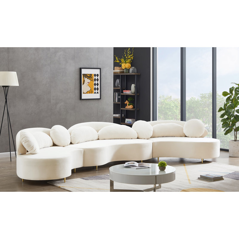 Enton Velvet Sectional Symmetrical, Cream Velvet
