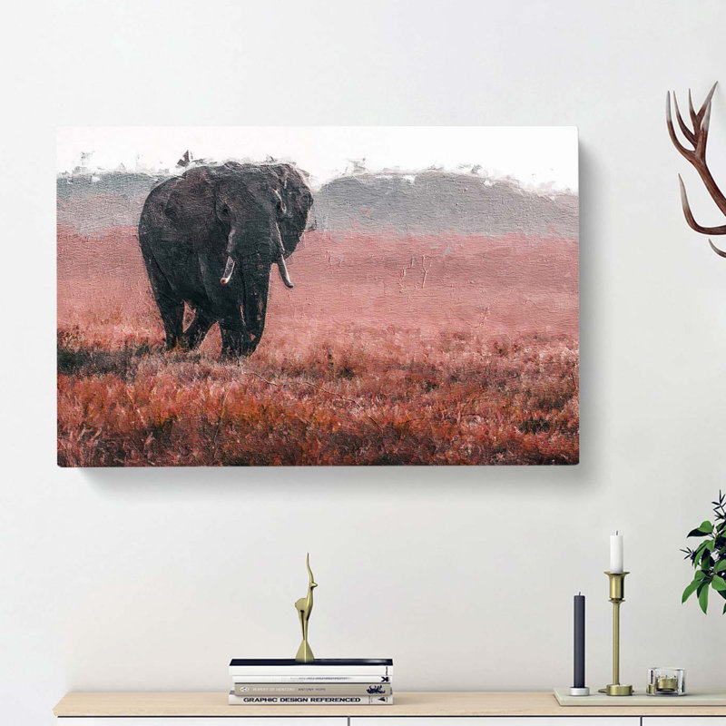 Marching Elephant In Abstract - Wrapped Canvas, 50cm H x 76cm W x 3cm D