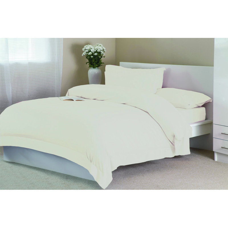 Plain Dye 400 TC Egyptian-Quality Cotton Cotton Solid Colour Duvet Cover, Ivory, Double Duvet Cover