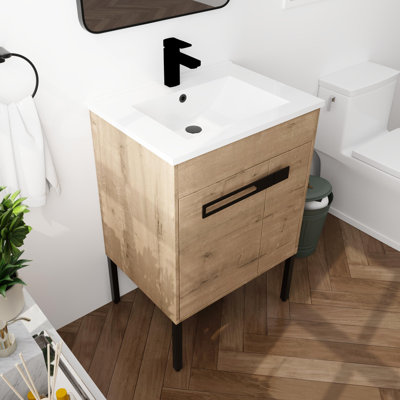 Ensemble meuble-lavabo double de 61 cm (24 po), meuble-lavabo simple avec lavabo en céramique, 2 portes et 1 tablette réglable