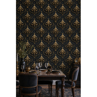 Papier peint glamour noir et doré