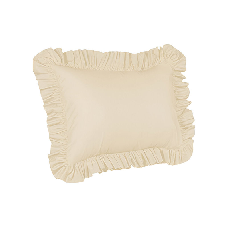 400TC Sateen Solid Cotton Ruffle Pillow Sham, Ivory