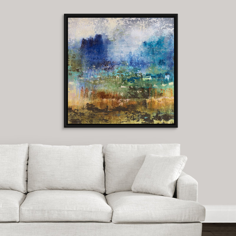 « vivante landscape », peinture sur toile, H 37,7 po x l 37,7 po x P 1,75 po, Cadre flottant noir