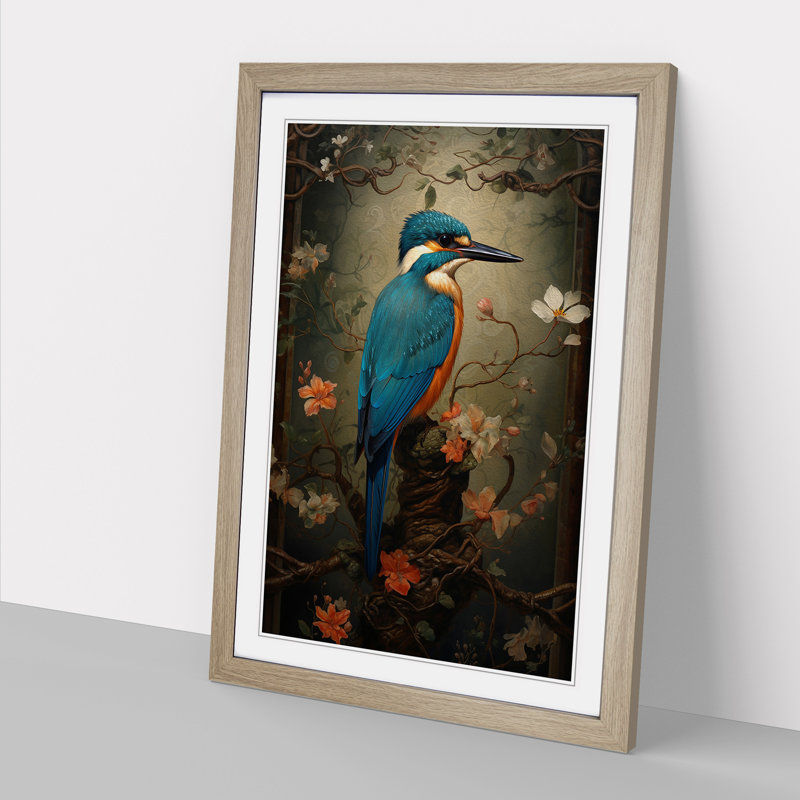 Kingfisher Victorian No.2 - Single Picture Frame Print on Wood, Oak Framed, 64cm H x 46cm W