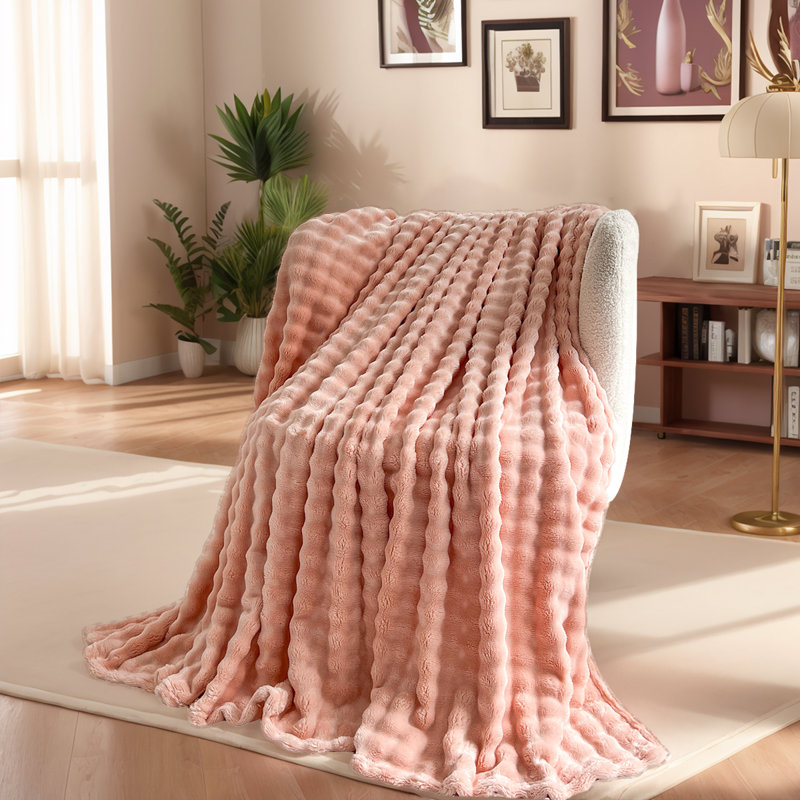 Jeté luxueux en fausse fourrure de lapin, Grand lit, Rose