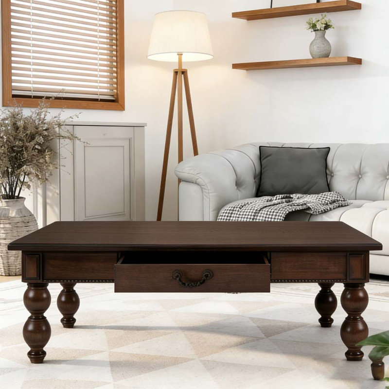 Table basse en bois avec tiroir de rangement, Espresso