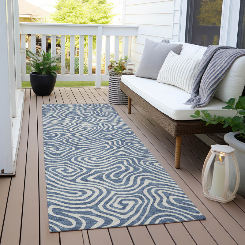 Raya Blue Washable Indoor-Outdoor Rug - , 2'3" x 7'6"