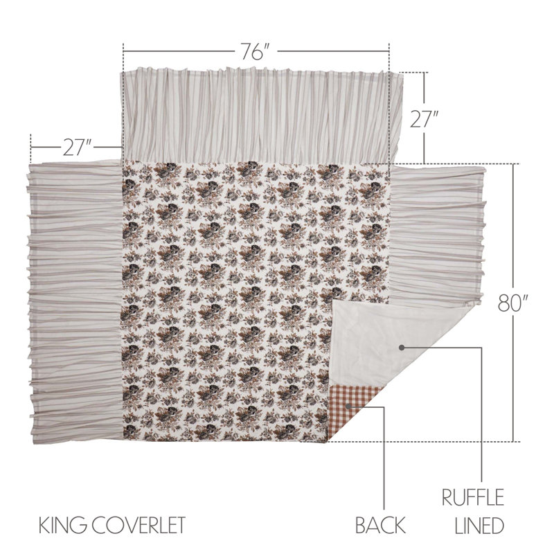 Annie Floral Standard Cotton Reversible Coverlet, King Coverlet, Portabella