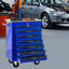 Chariot à outils à 7 tiroirs avec roulettes et toit en acier inoxydable pour atelier de réparation, noir et bleu, 4 mécanismes de verrouillage universels, poignée à tirer d'un côté, chariot de rangement en métal avec clés verrouillables-1727601062