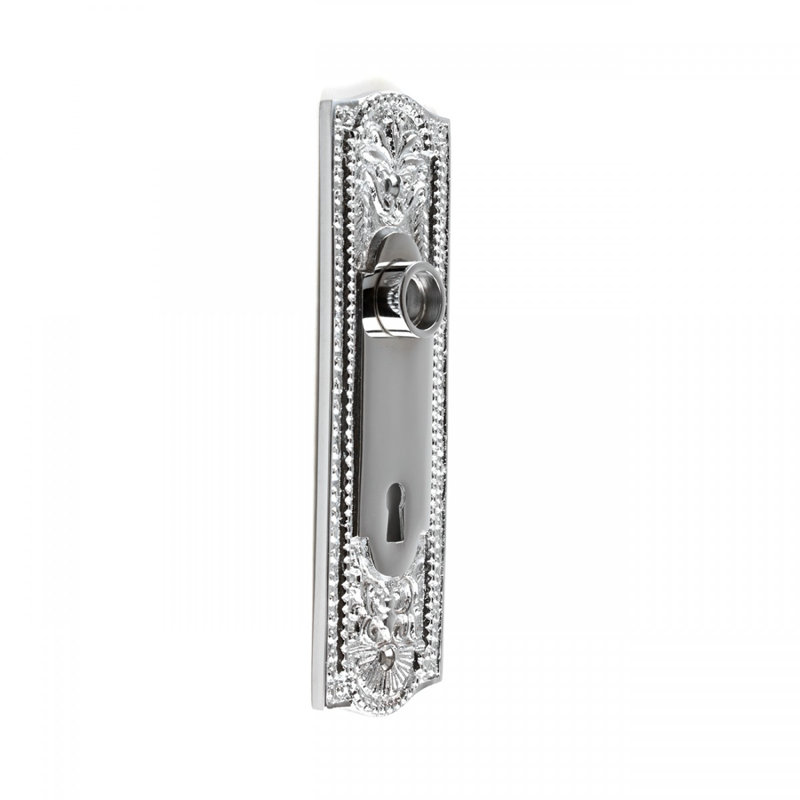 Chrome Finish Brass Beaded Door Back Plate with Keyhole