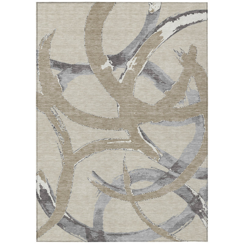 Aloura Beige Washable Indoor-Outdoor Rug - , 10' x 14'