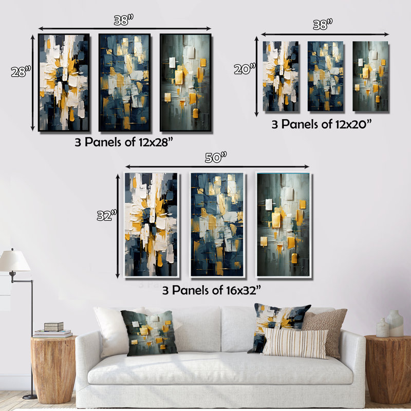 Yes To Everything Abstract Nova Blue - Abstract Painting Art Set Of 3 Pieces, Toile tendue, H 32 po x l 48 po