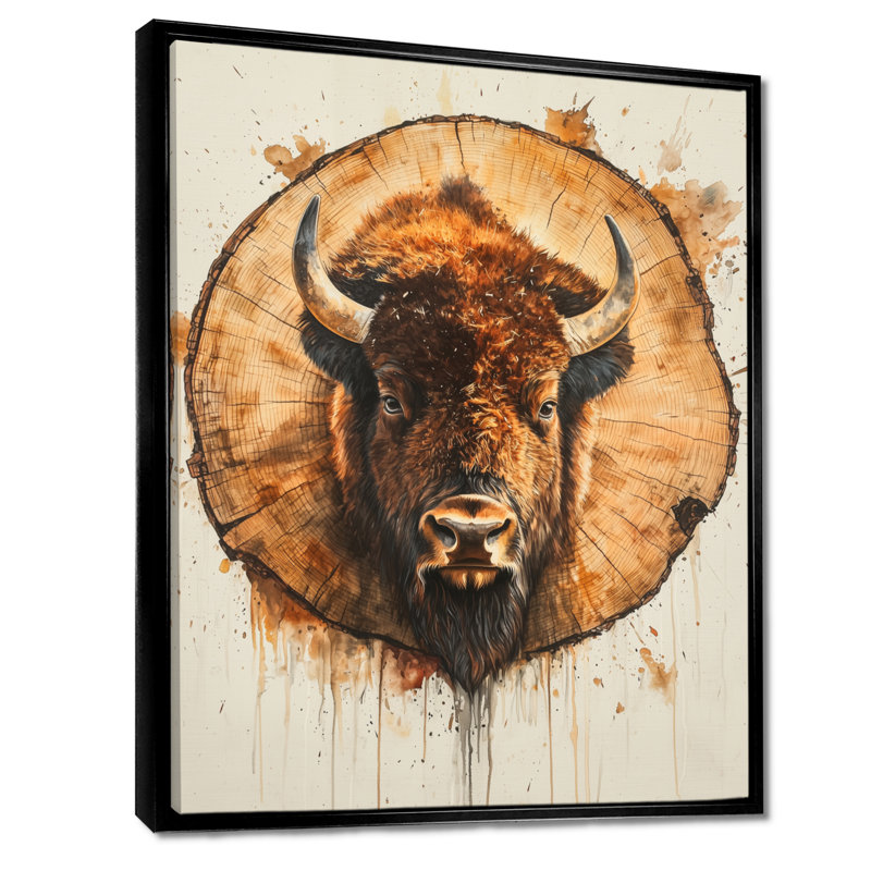 Tête de bison américaine sur verre glissant de Waterloo - art mural bison, Noir, Reproduction avec cadre flottant