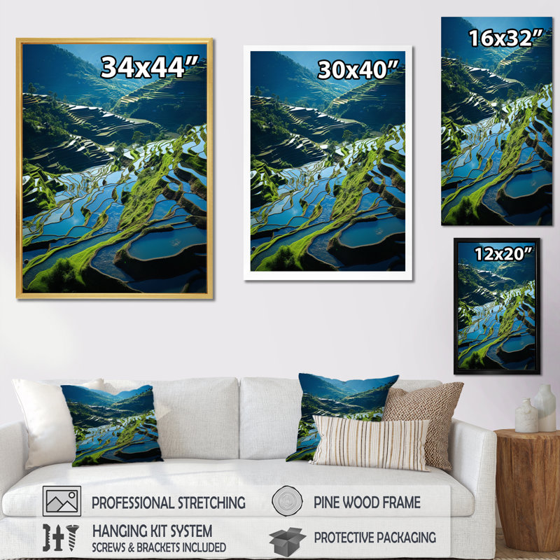 Terrasses de riz Bradway China Azure IV, H 40 po x l 30 po x P 1,5 po, Toile tendue