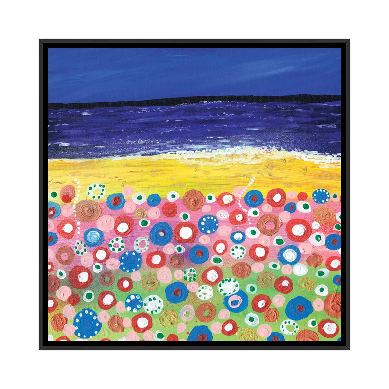 «Flowers by the Beach», reproduction sur toile, H 18 po x l 18 po x P 1,5 po, Toile avec cadre noir, Pas de tapis