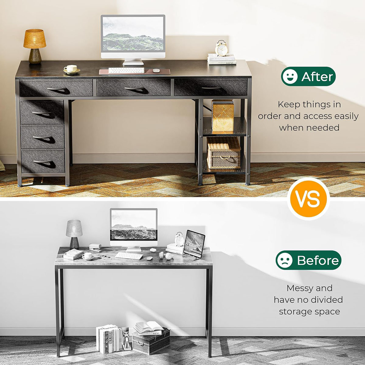 Latitude Run® Computer Desk With 6 Drawers, 47 Inch Office Desk With ...