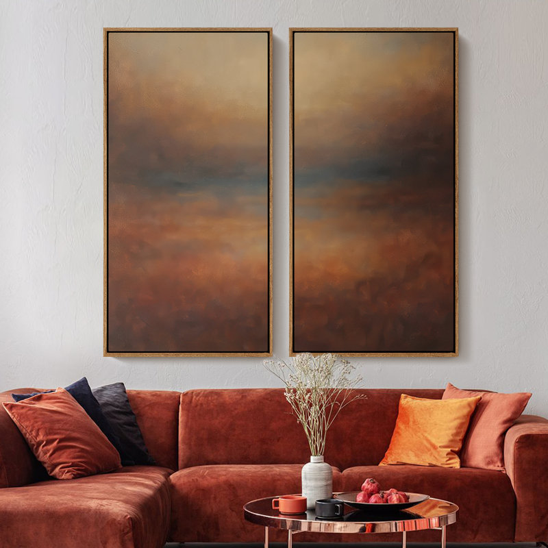 «Rustic Brown Horizon Mist Abstract for Room», ensemble de 2 reproductions d'art encadrées sur toile, 60 po x 30 po x 2 pièces