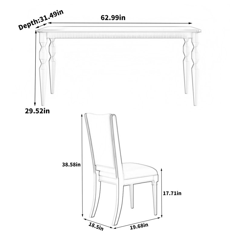 Table de salle à manger American Light, H 29,52 po x L 62,99 po x l 31,49 po