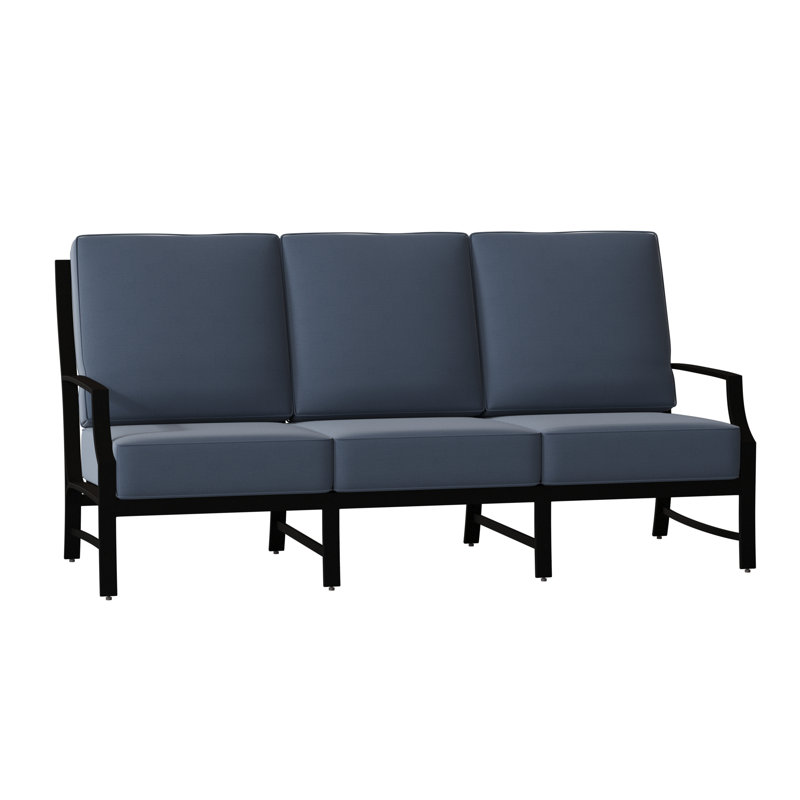 Canapé de patio avec coussins Seal Cove, Sunbrella® Spectrum denim, Noir texturé