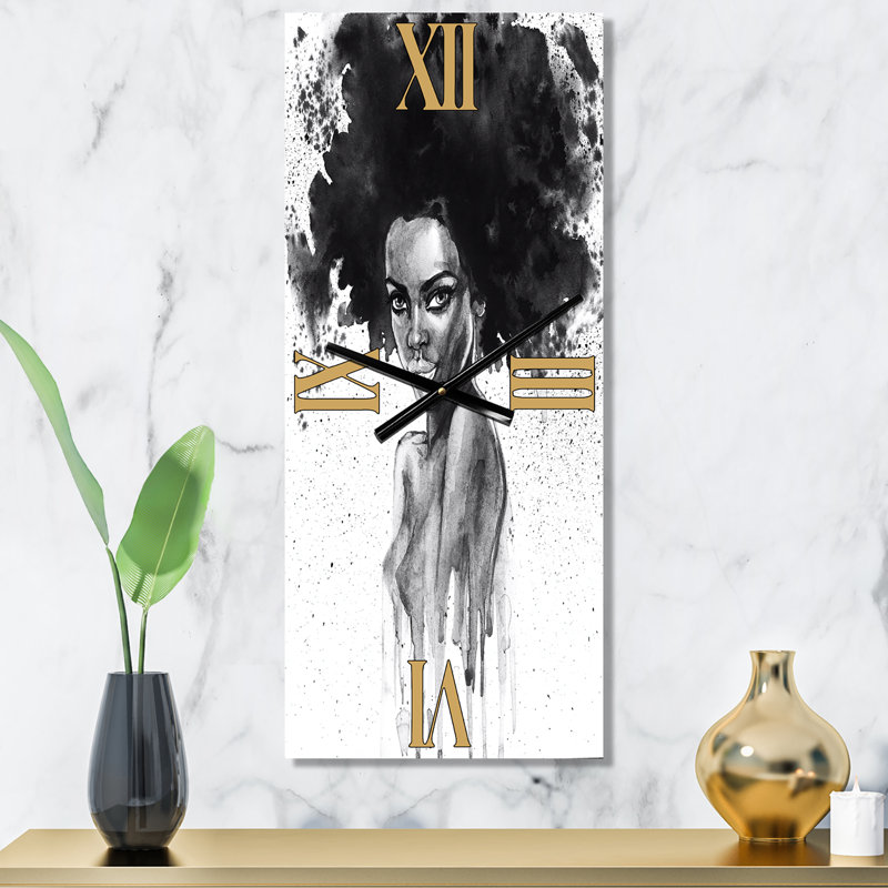 Portrait monochrome d'une femme afro-américaine III - Horloge murale moderne, Petit