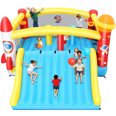 Upgrated Bounce House For Big Kids, 13.4Ftx13.3Ft Bouncy House With Larger Slide, Inflatable Jump House W/Jumping Area, Climbing Wall, Basketball Game, Thickened Material, Holds 3-5 Kids