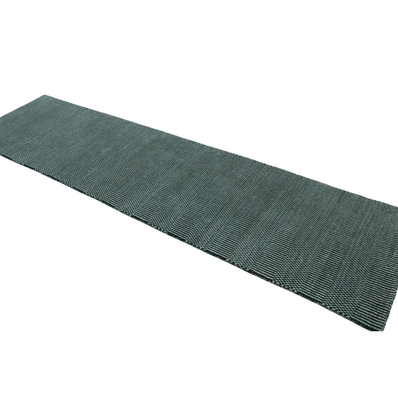 Rug & Kilim’S Modern Runner In Blue And Cream With Stripes And Geometric Pattern, Runner 3' x 12'