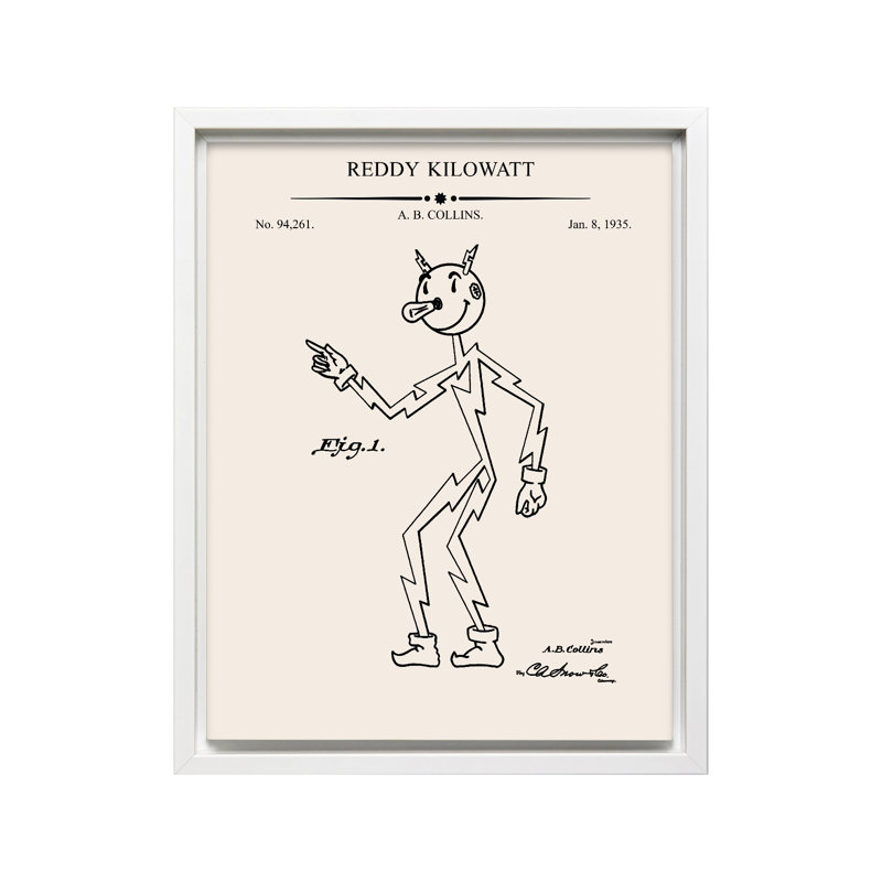 Reddy Kilowatt Blueprint, Canvas, White Framed, 16"H x 20"W
