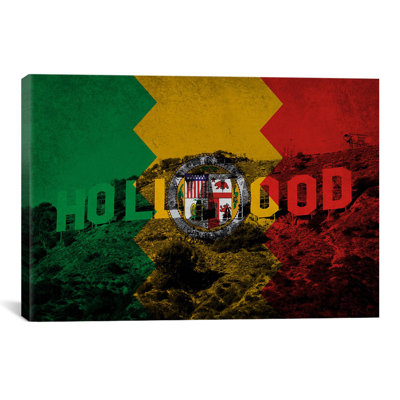 Flags Los Angeles, California Grunge Hollywood Sign Graphic Art on Canvas