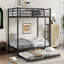 Lit superposé double au-dessus de double avec lit gigogne simple, noir-1598230193
