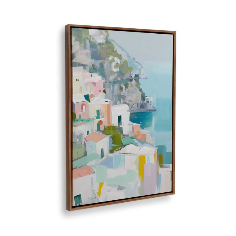 Coastal Village Glow I, H 31 po x l 21 po, Noyer, Toile avec cadre
