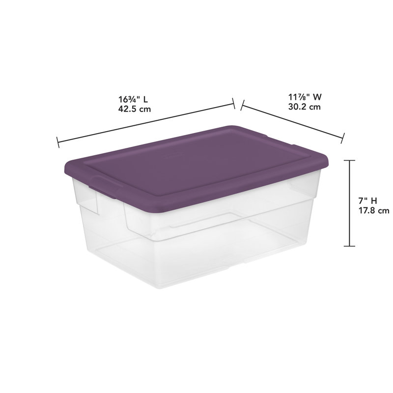Ensemble de 16 bacs de rangement en plastique, Transparent / mauve
