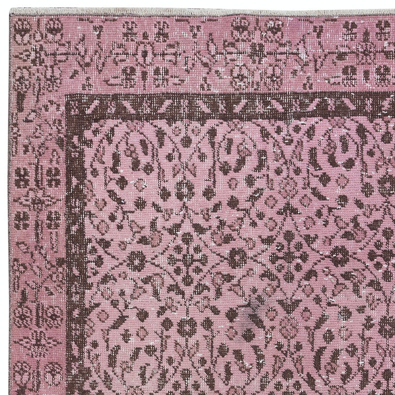 3.5x6.5 Ft Light Pink Handmade Turkish Small Rug, Floral Pattern Floor Covering