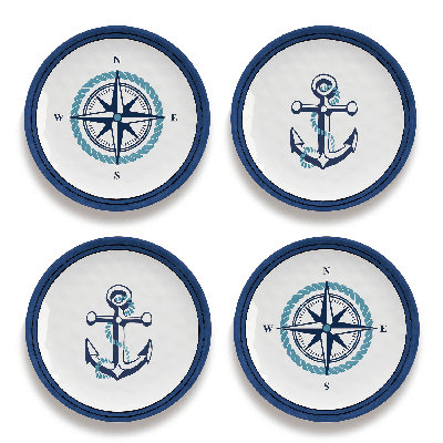 Ensemble de 4 assiettes à hors-bord Lacona Nautical Anchor