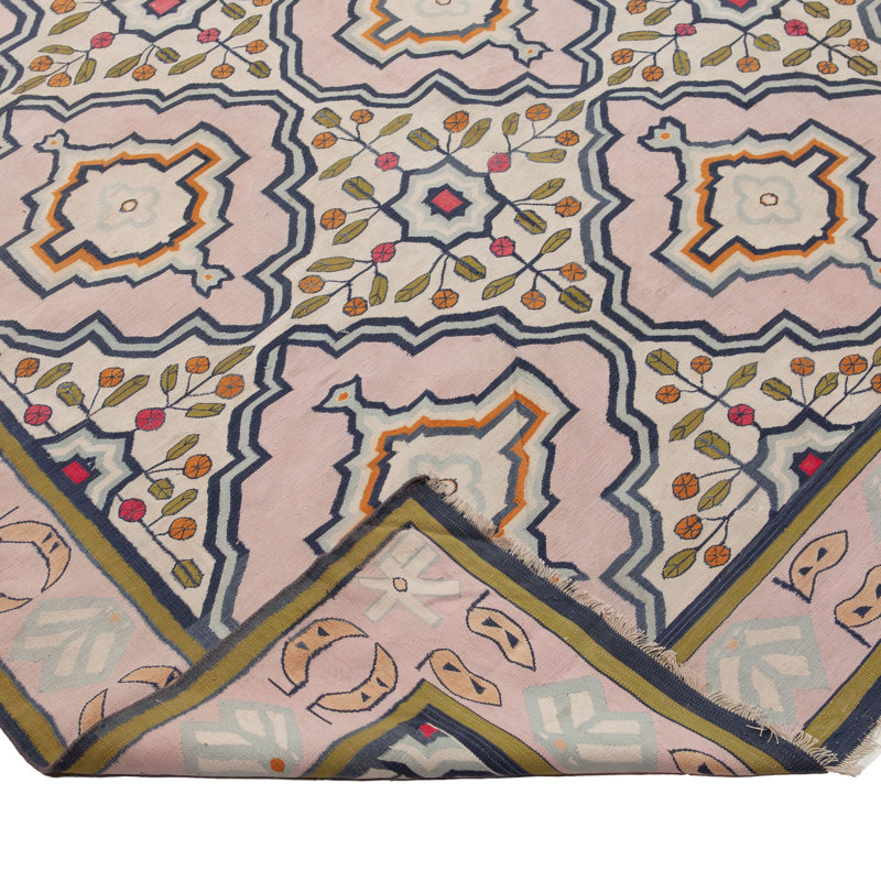 Pink Traditional Flatweave Dhurrie Cotton Rug - 9'6"" x 78'