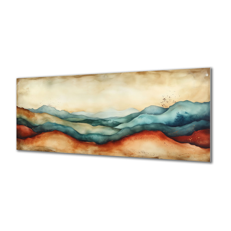 Art mural moderne - Horizon du désert en rouille et argile, impression abstraite sur métal, L 32 po x H 24 po