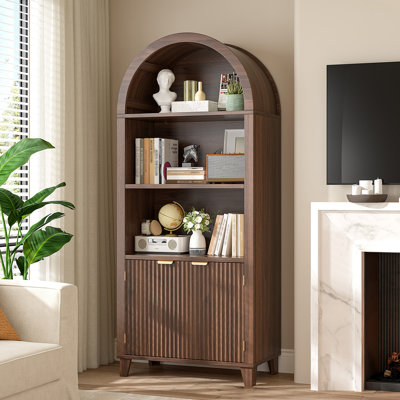 Storage Bookcase/Arched Cabinet With Fluted Doors & Adjustable Shelves – Entryway, Living Room
