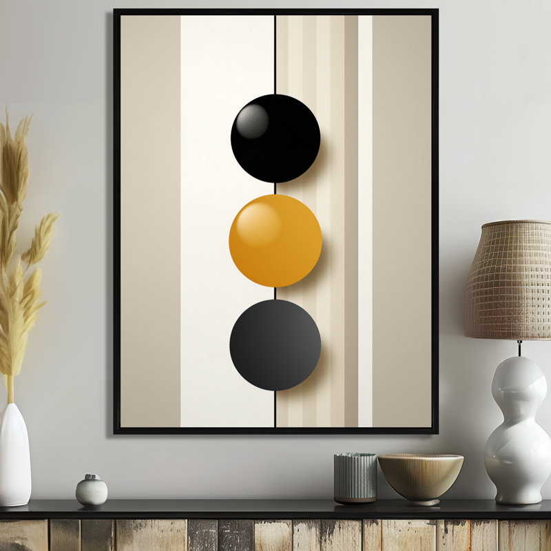 «Geometric Momentum Moon Balance - Minimalisme», reproduction d'art mural, Toile avec cadre flottant noir