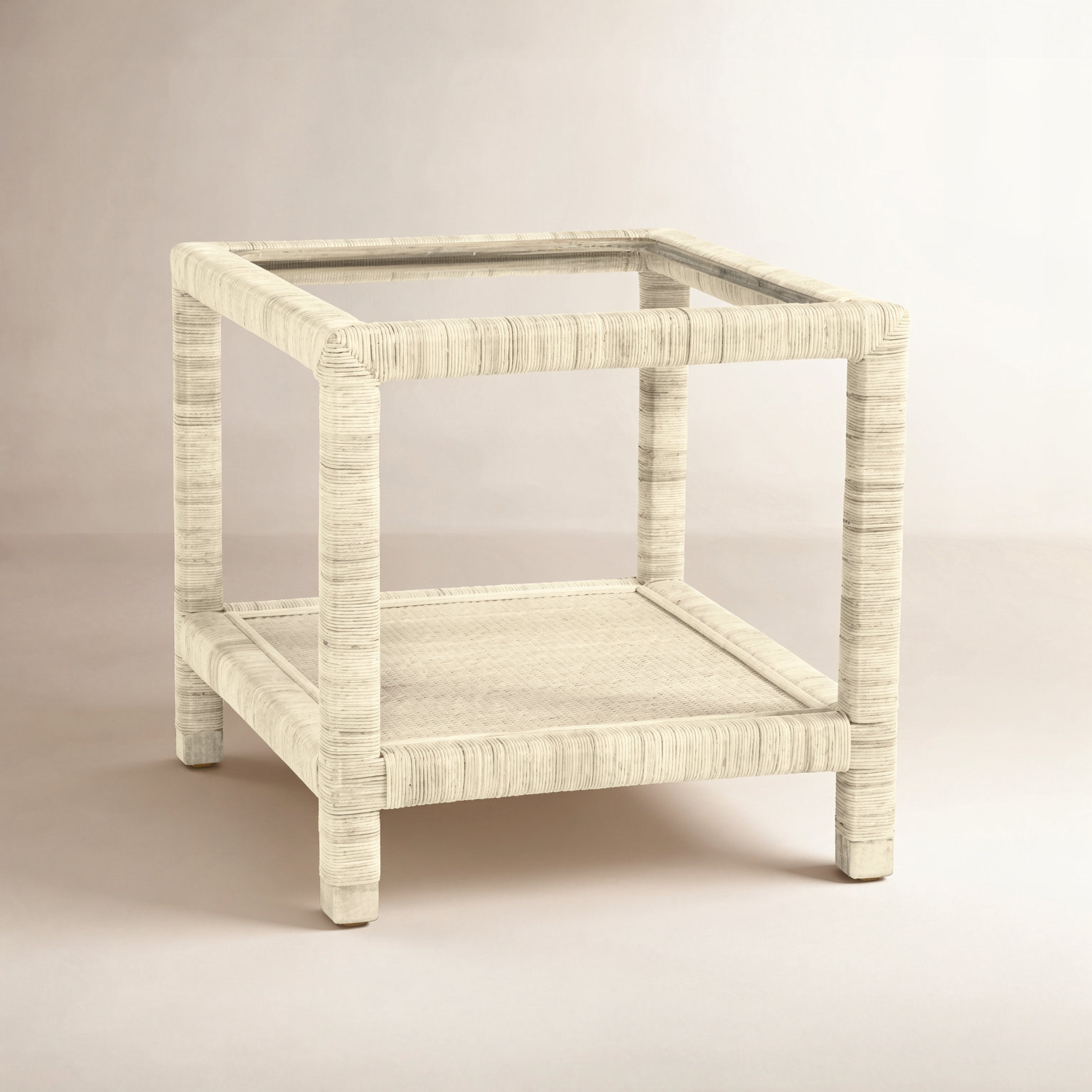 Graham Glass End Table, Bisque