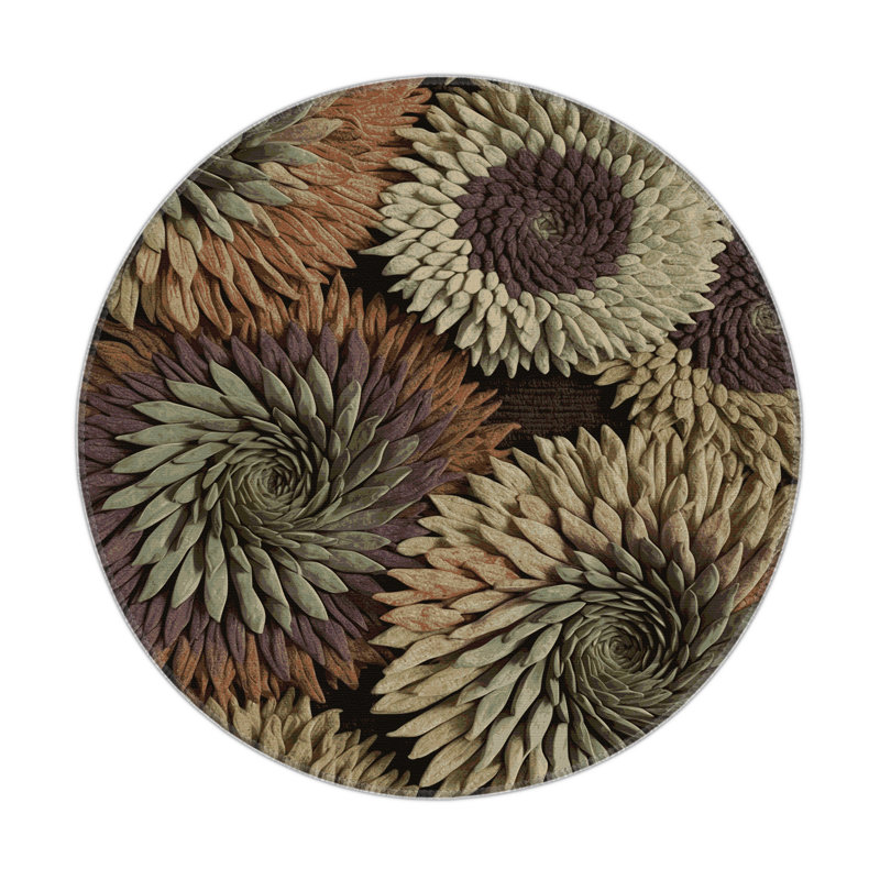 Botanical Brown Indoor and Outdoor Area Rug, Round 5'