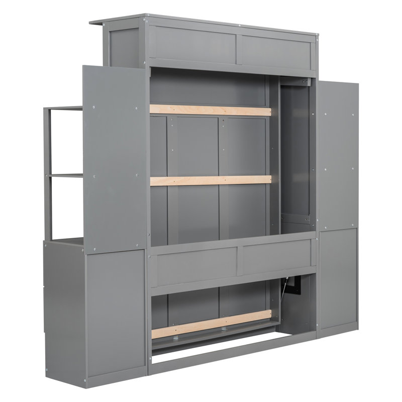 Lit double gris avec rangement et style de tiroir - Économie d'espace pour les petits appartements, Gris, Full