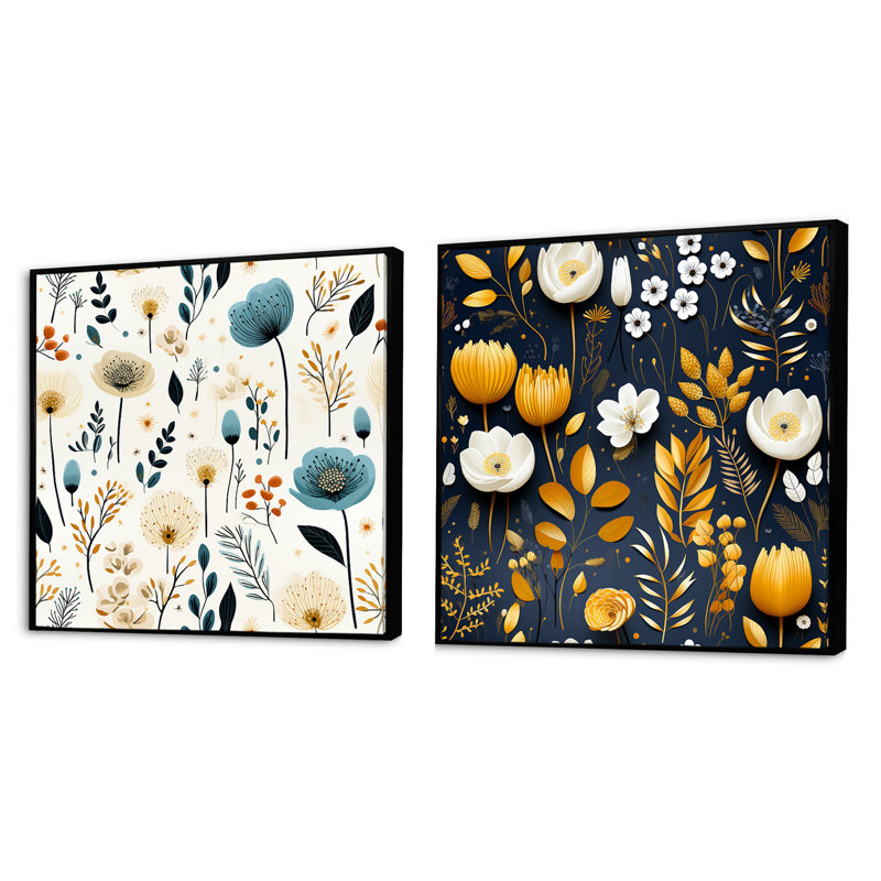 Leflore - Ensemble de 2 collages carrés botaniques abstraits, Cadre flottant noir, H 16 po x l 33 po