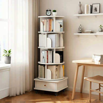 360° Display Round Spinning Rotating Bookshelf with Wheels and Drawer by Latitude Run